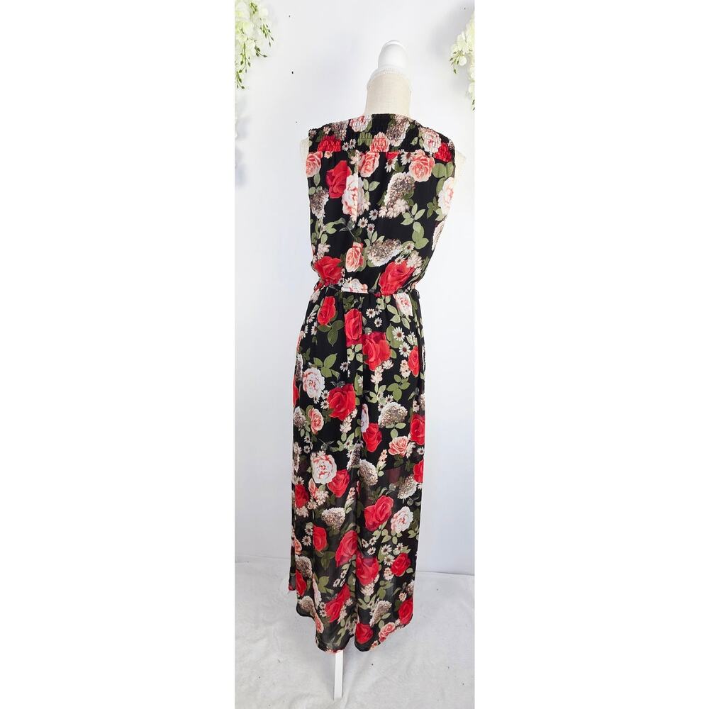 Disney Beauty Beast Maxi Dress S Black Floral Wrap Tie Cottage Romantic Feminine - Picture 4 of 16